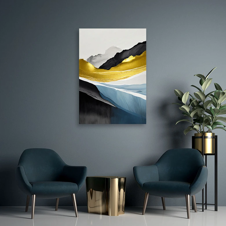 Leinwandbild, Abstrakte Berge gold 