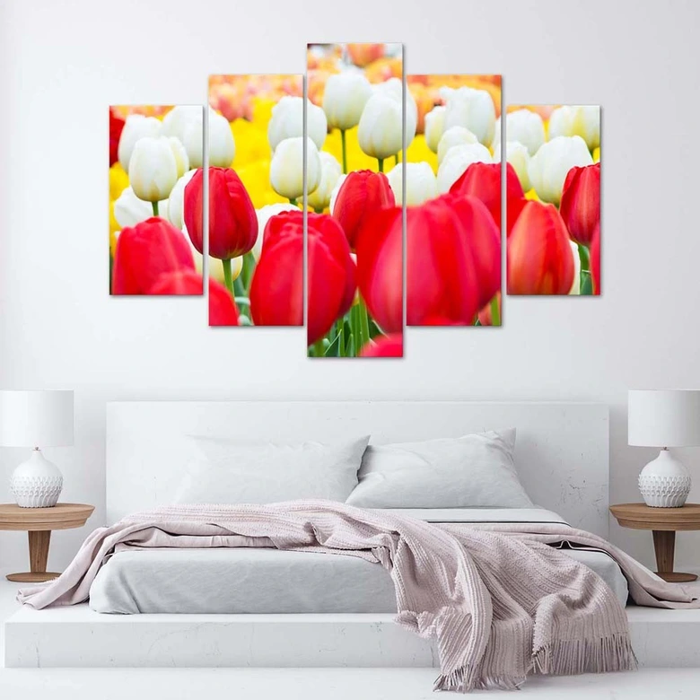 5-delige canvas print tulp rood wit 