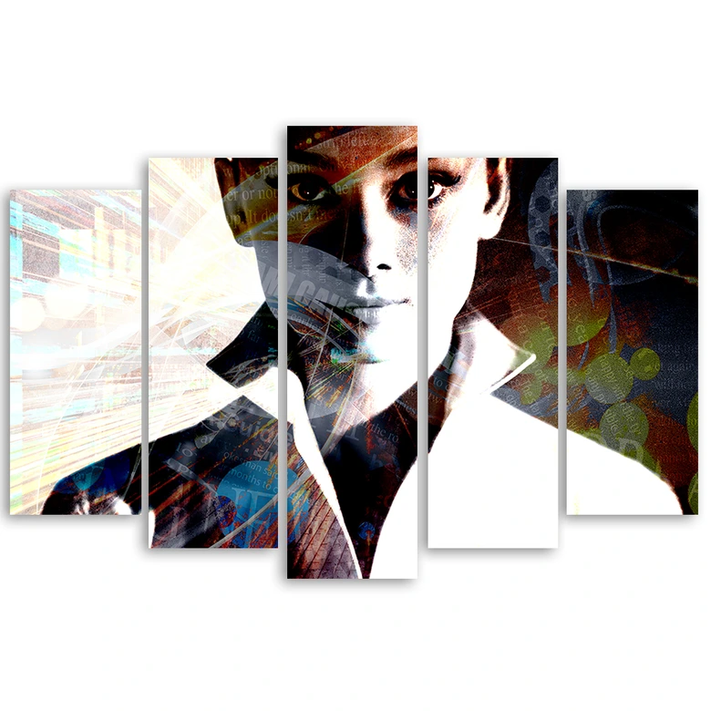 Lærredstryk 5 dele, Audrey Hepburn 