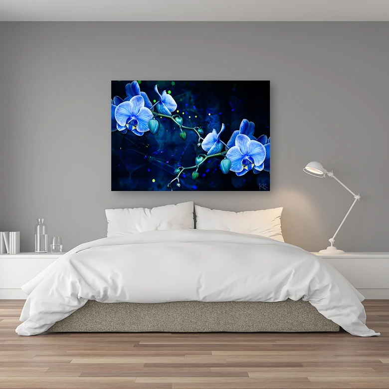 Leinwandbild, Blaue Orchideenblume 