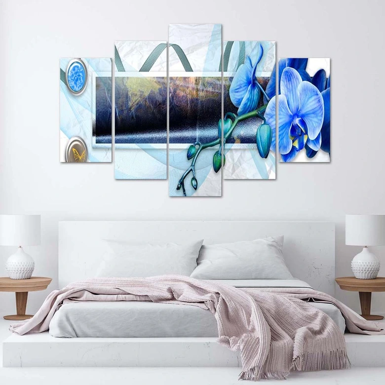 Leinwandbild 5 teilig, Orchidee Blaue Blume 