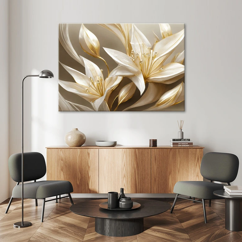 Leinwandbild, Lilien in Gold 