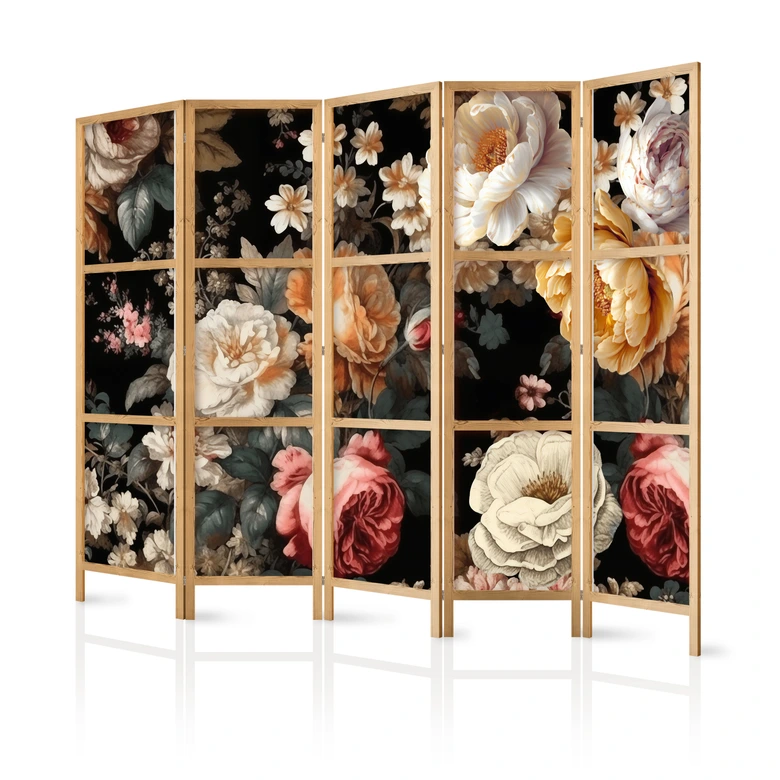 Japanischer Paravent, Raumteiler freistehend, Trennwand - Floristry in Vintage Style 