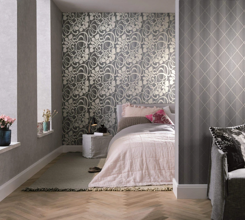 Vliestapete Ornamental Klassisch in Grau , Lounge 