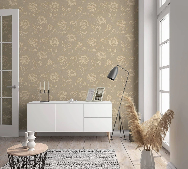 Vliestapete Blumen Floral Klassisch, Natur in Beige  