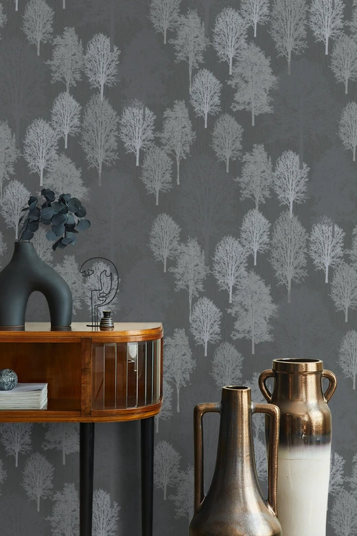 Vliestapete Illustration Modern, Natur in Stahlblau  