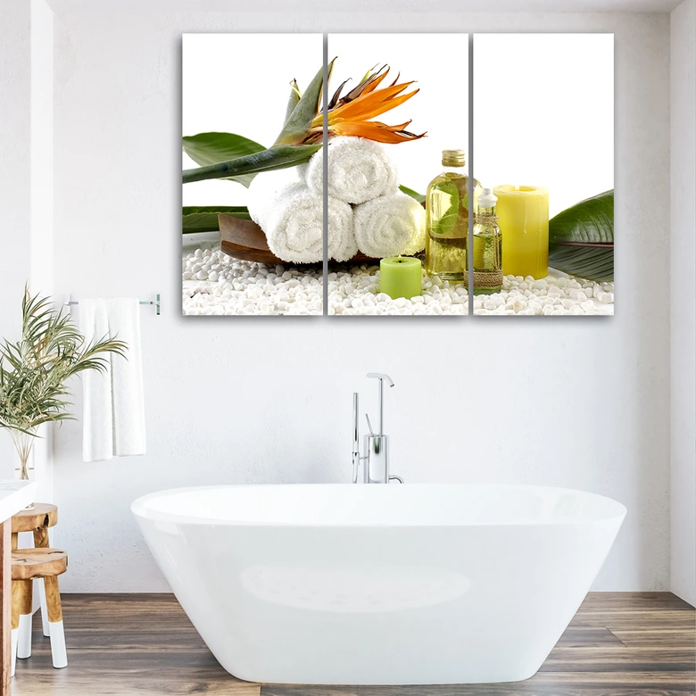 Leinwandbild 3-teilig, Handtücher Blumen Öl 