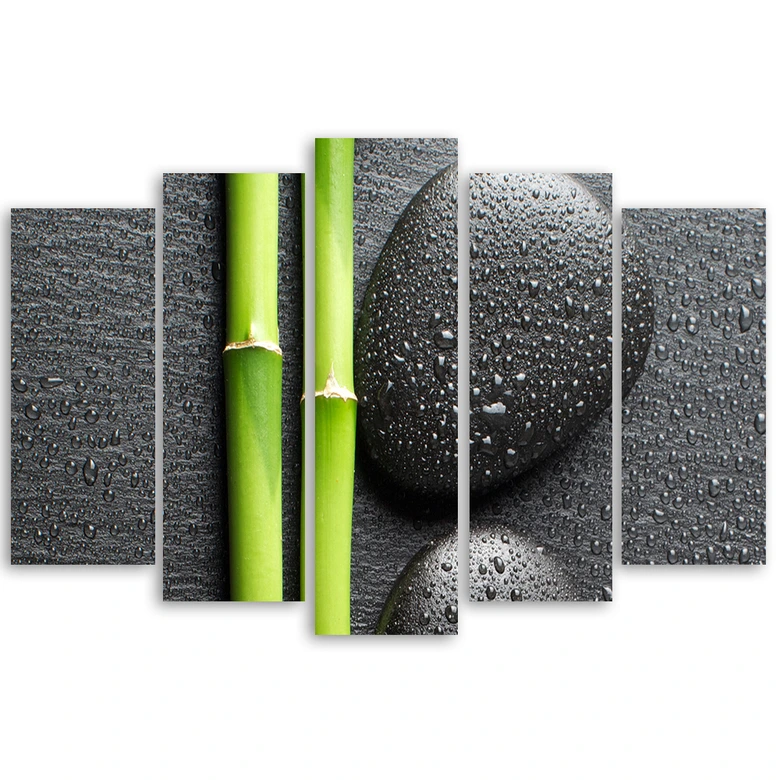 Leinwandbild 5 teilig, Steine Bamboo Zen Spa 