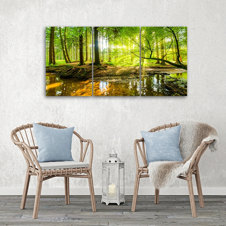 Leinwandbild 3-teilig, Waldsee Natur 