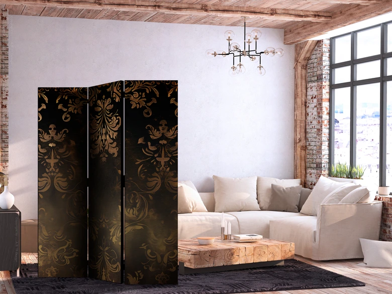 Paravent, Raumteiler freistehend, Trennwand - Baroque Ornaments in Patinated Gold and Bronze - Retro Motif 