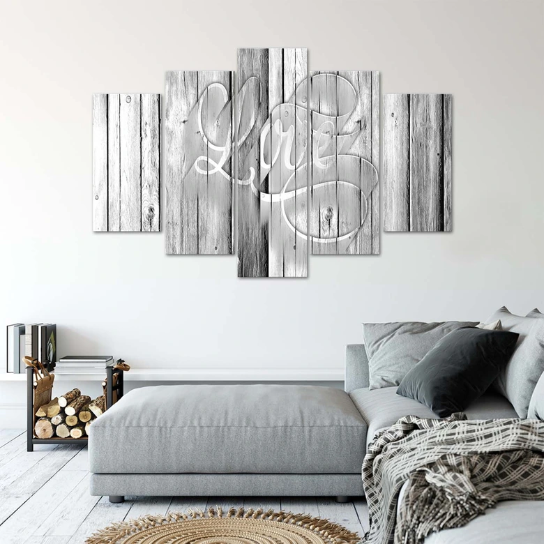 Leinwandbild 5 teilig, Love Bretter Grau 