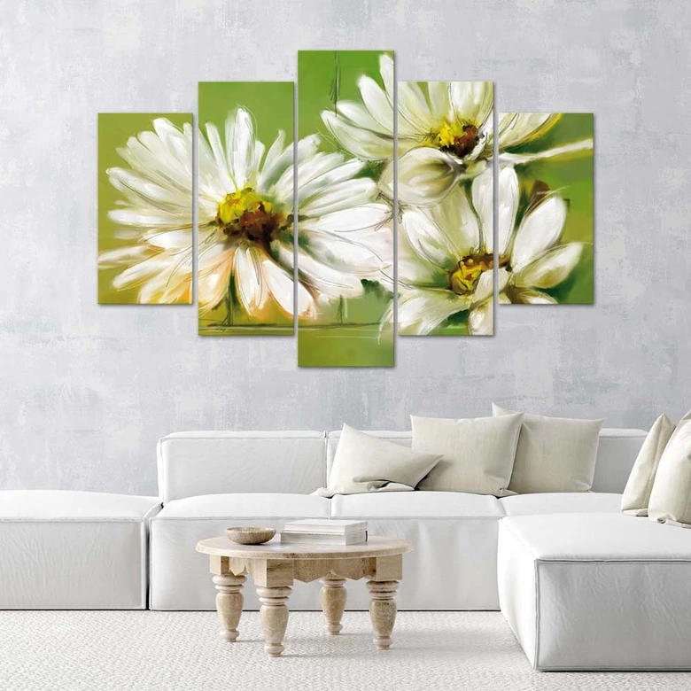 Wandbild 5-teilig, Weiße Margeriten Blumen 