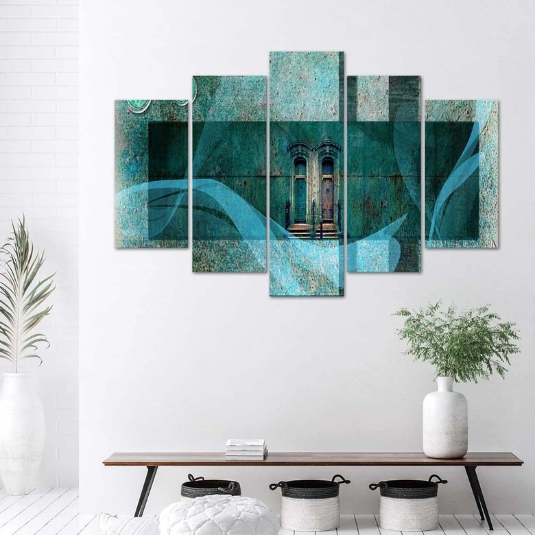 Leinwandbild 5 teilig, Fenster Architektur Blau 