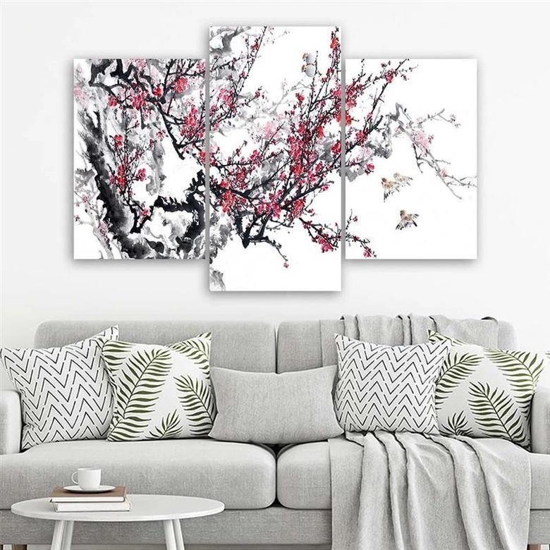 Leinwandbild 3-teilig, Kirschblüte Japan Baum 