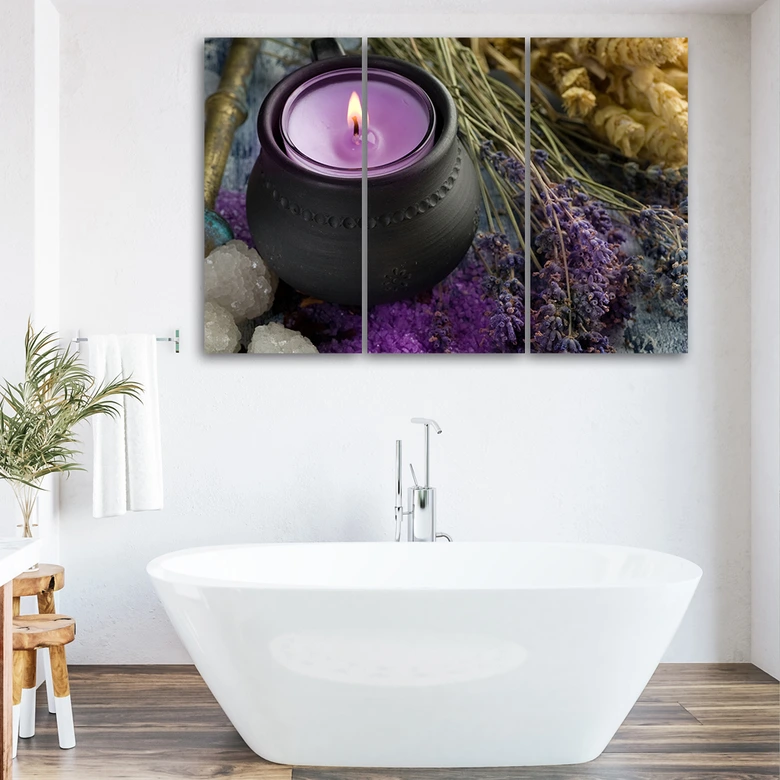 Leinwandbild 3-teilig, Lila Zen Spa Kerze 
