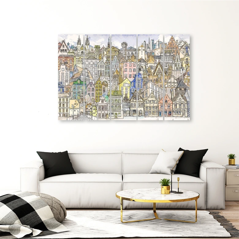 Leinwandbild 5 teilig, Fröhliche Stadt 