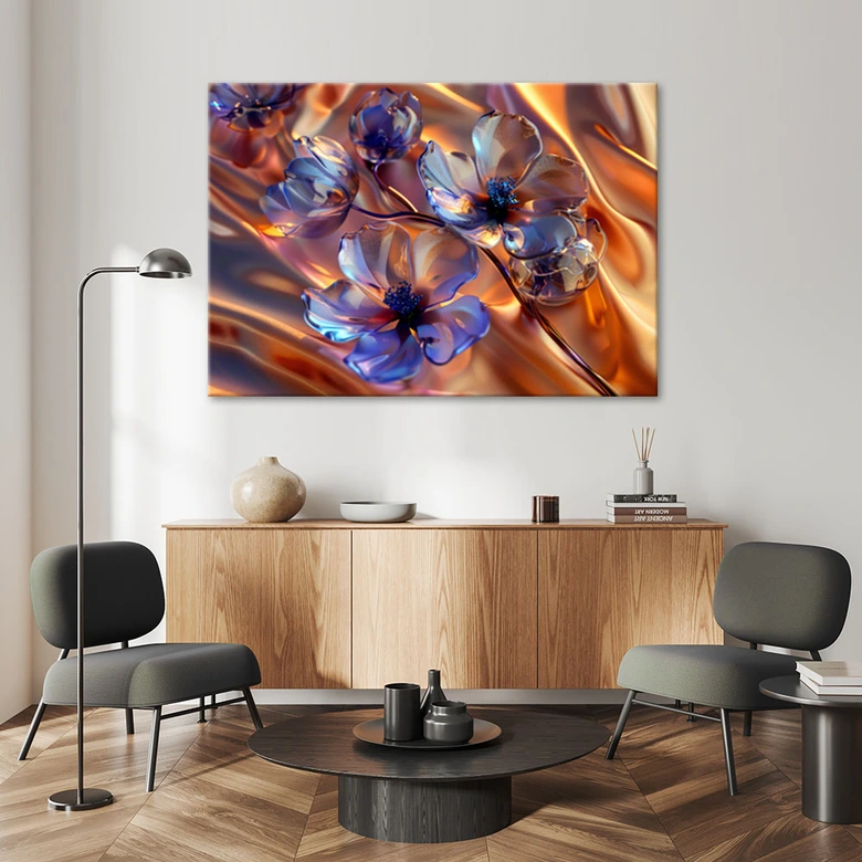 Leinwandbild, Glasblumen auf goldenem Hintergrund 