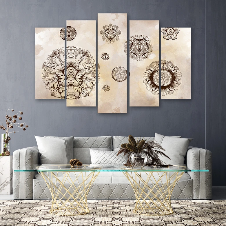 Leinwandbild 5 teilig, Florale geometrische Formen 