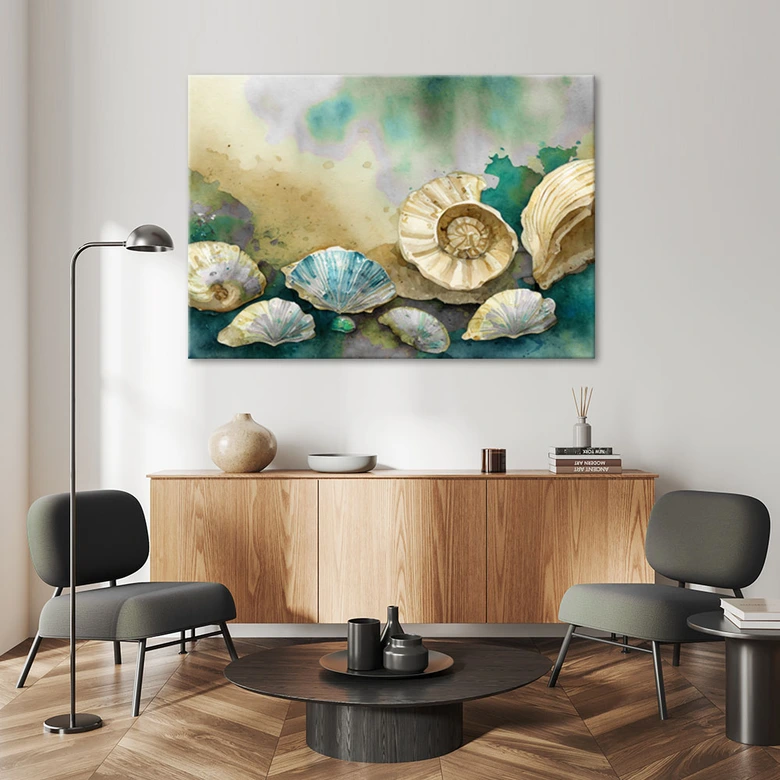 Leinwandbild, Muscheln türkis acryl 