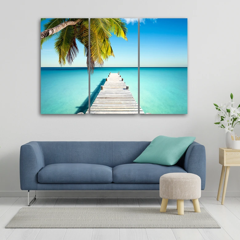3-delige canvas print Tropisch Palm Beach 