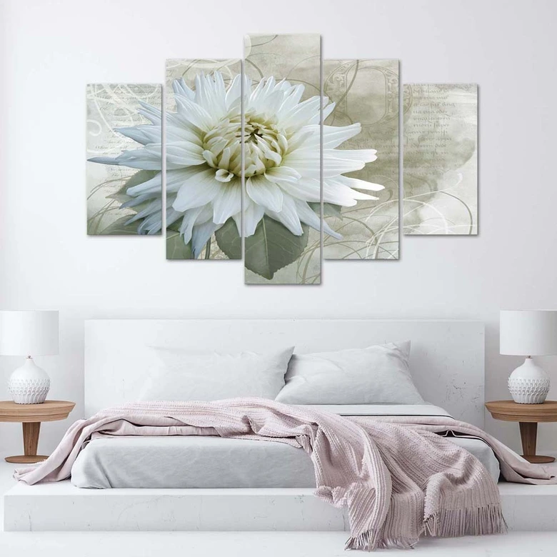 Wandbild 5-teilig, Weiße Blume Beige Vintage 