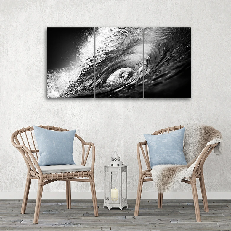 3-delige canvasprint Waves Sea B&W 