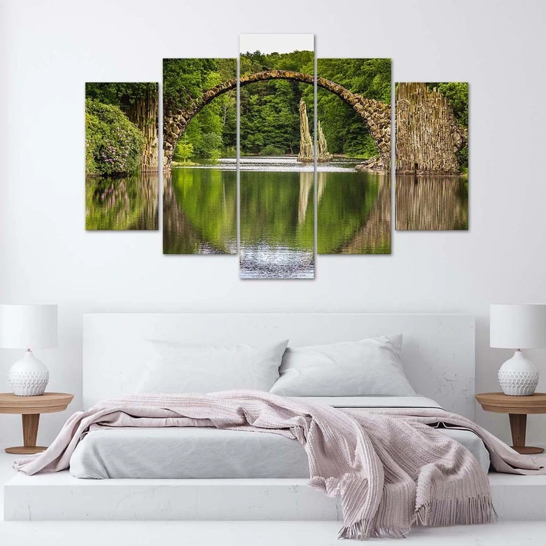 Lærredstryk 5 stykker, Old Bridge Lake Forest 
