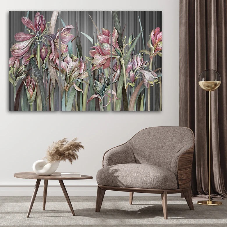 3 stykke lærredsprint, Iris blomster 
