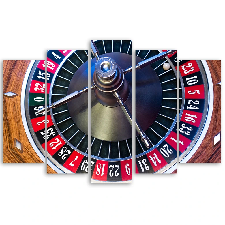 Leinwandbild 5 teilig, Roulette Poker Glücksspiel 