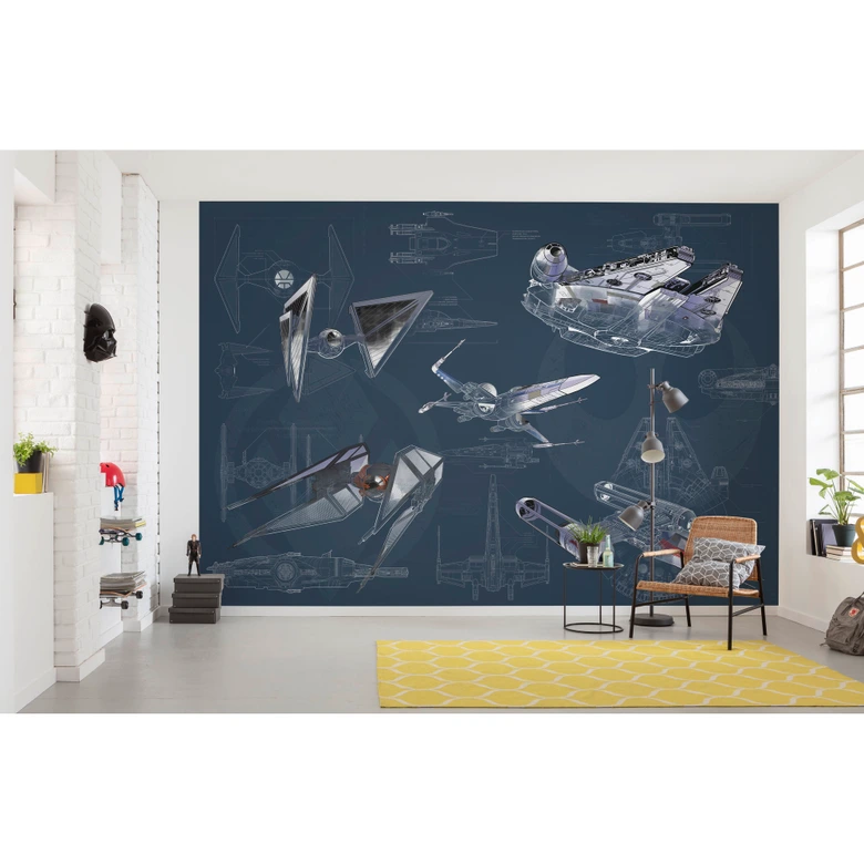 Vlies Fototapete - Star Wars Blueprint Dark - 400 x 280 cm 