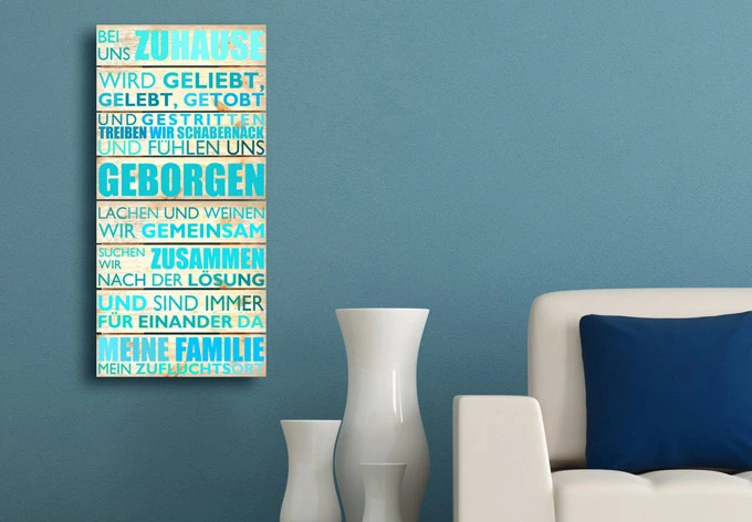 Holzbild-Set  Bei uns zu Hause - türkis (2-teilig) 
