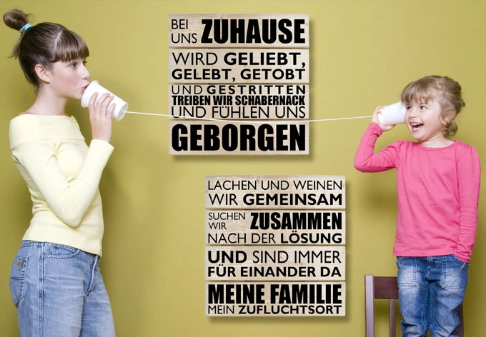 Holzbild-Set Bei uns zu Hause - schwarz (2-teilig) 