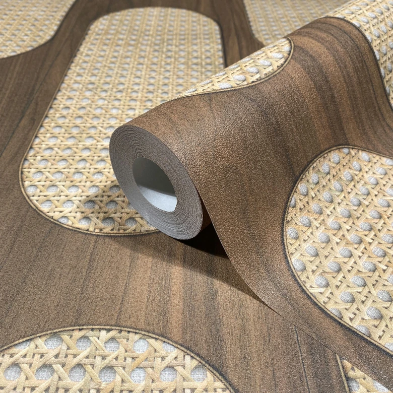 Non-woven tapet i brun beige trälook textur trä geometrisk  