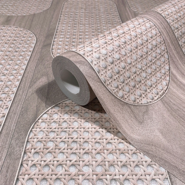 Vliestapete in Grau Braun Holzoptik Gewebestruktur Holz Geometrisch  