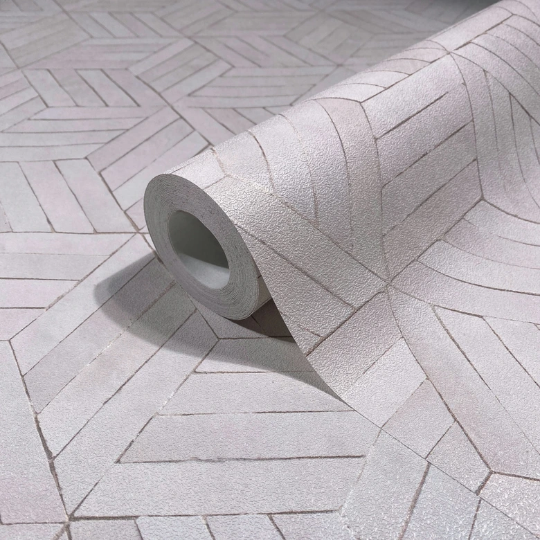 Non-woven tapet i grått 3D träeffekt Geometrisk  