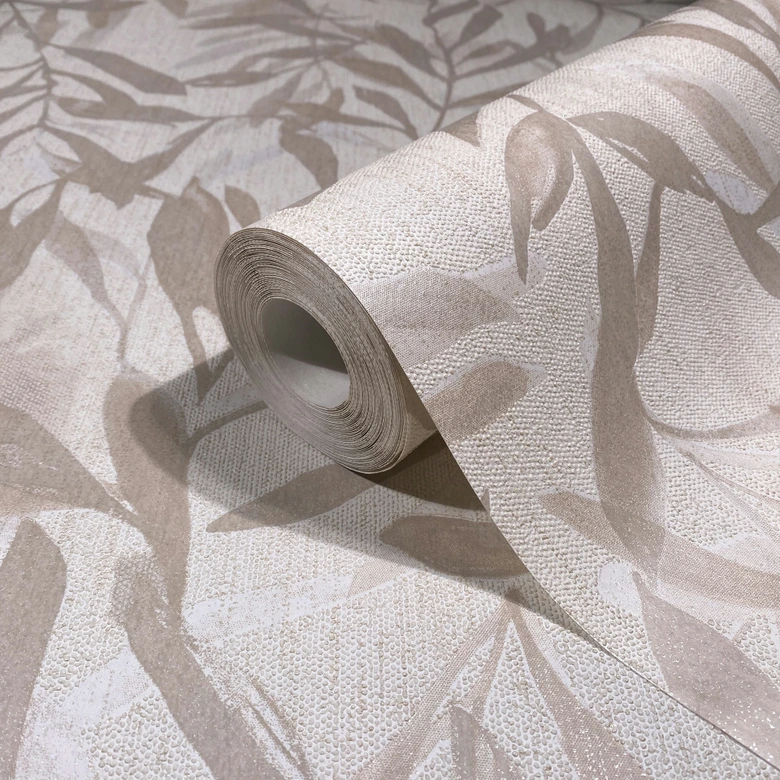Vliestapete in Beige Blätter Blattoptik Vintage Floral Natur  