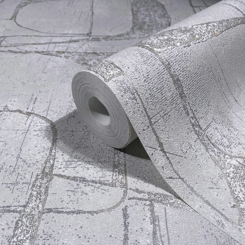 Vliestapete in Grau Glänzend Geometrische Formen Grafisch Modern  