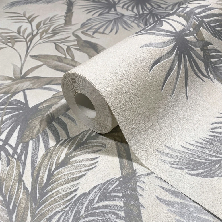 Vliestapete in Beige Bäume Blätter Dschungel Floral Natur  
