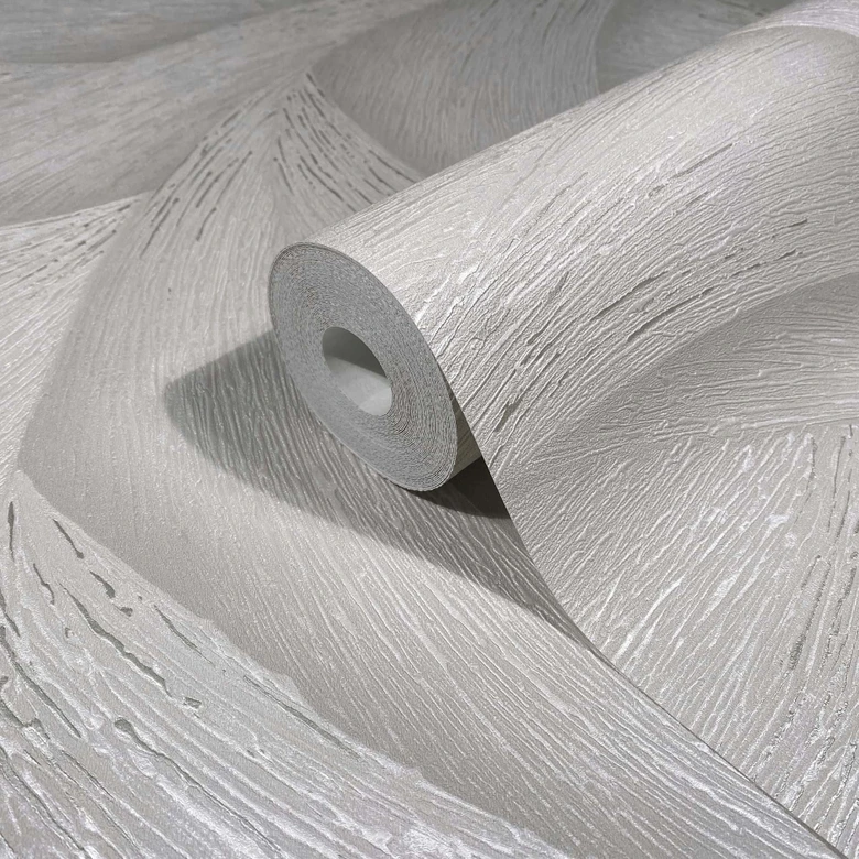 Vliesbehang in grijs, beige 3D-look golvend grafisch modern 