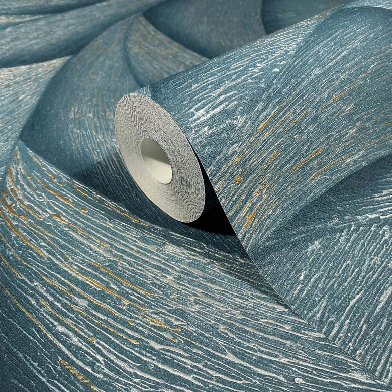 Vliestapete in Blau, Silber 3D-Optik Wellen Grafisch Modern 