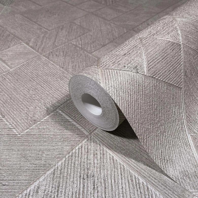 Vliestapete in Grau, Beige Karriert, Rautenmuster Grafisch Geometrisch 