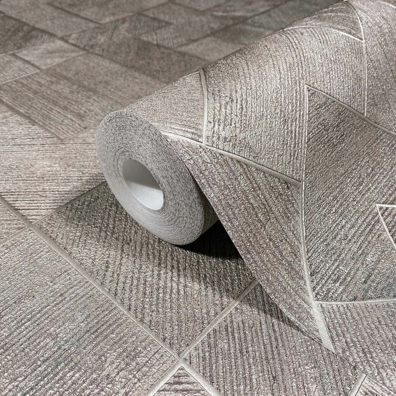Vliestapete in Silber, Grau Karriert, Rautenmuster Grafisch Geometrisch 