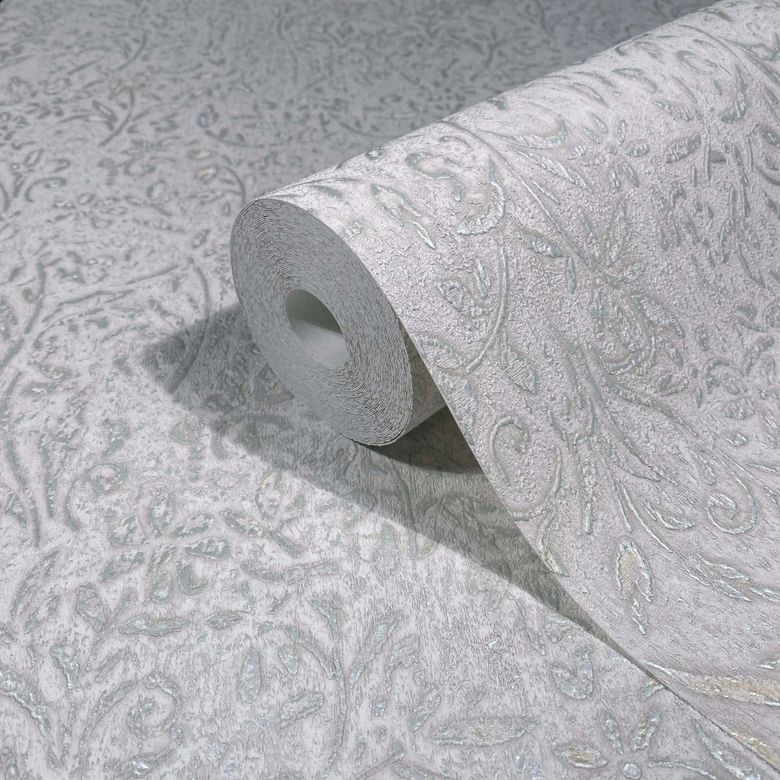 Vliestapete in Grau Blattmotiv Floral Natur 