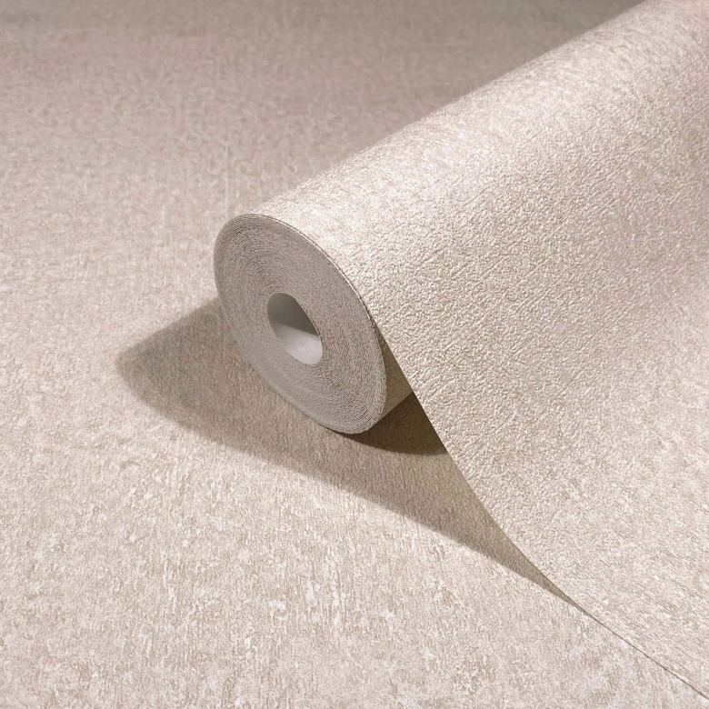 Tapeta z włókniny w kolorze beżowym, brązowy tynk strukturalny o gładkim wyglądzie 