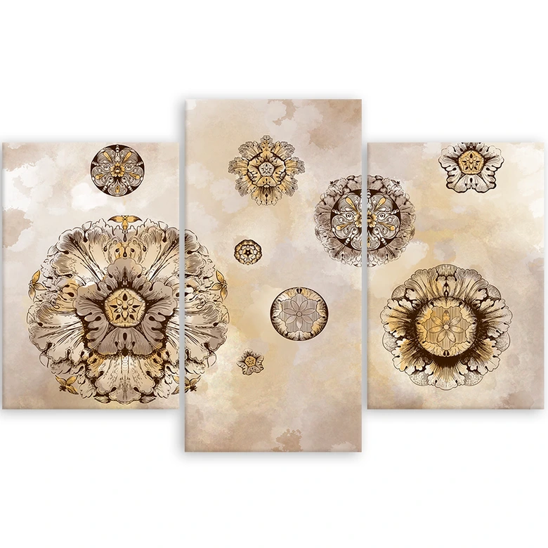 Leinwandbild 3 teilig, Florale geometrische Formen 
