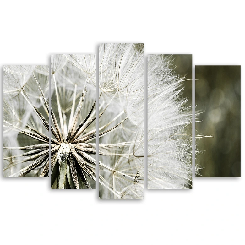 5 stykke lærredstryk, blæser hvide blomster 
