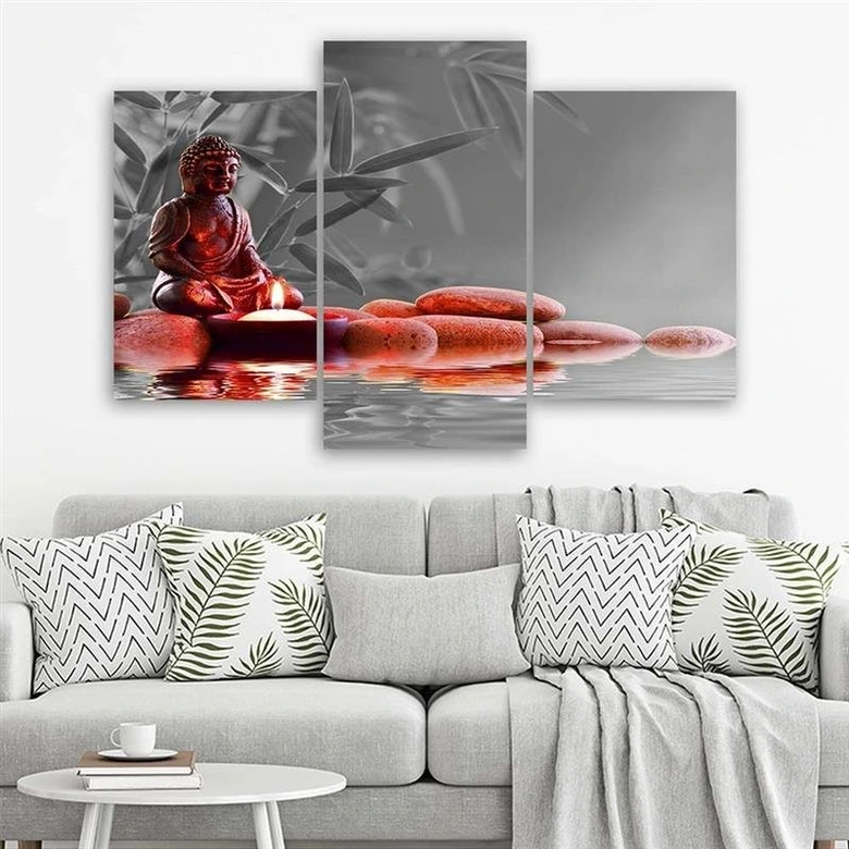 Leinwandbild 3-teilig, Buddha Feng Shui Religion 