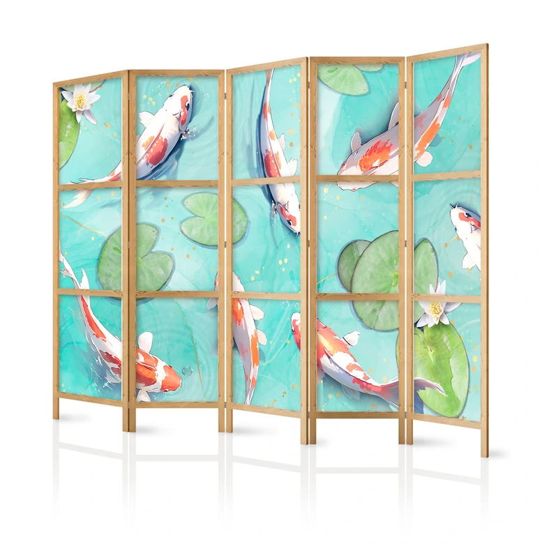 Japanischer Paravent, Raumteiler freistehend, Trennwand - Spectacular Fish in Crystal Clear Water 