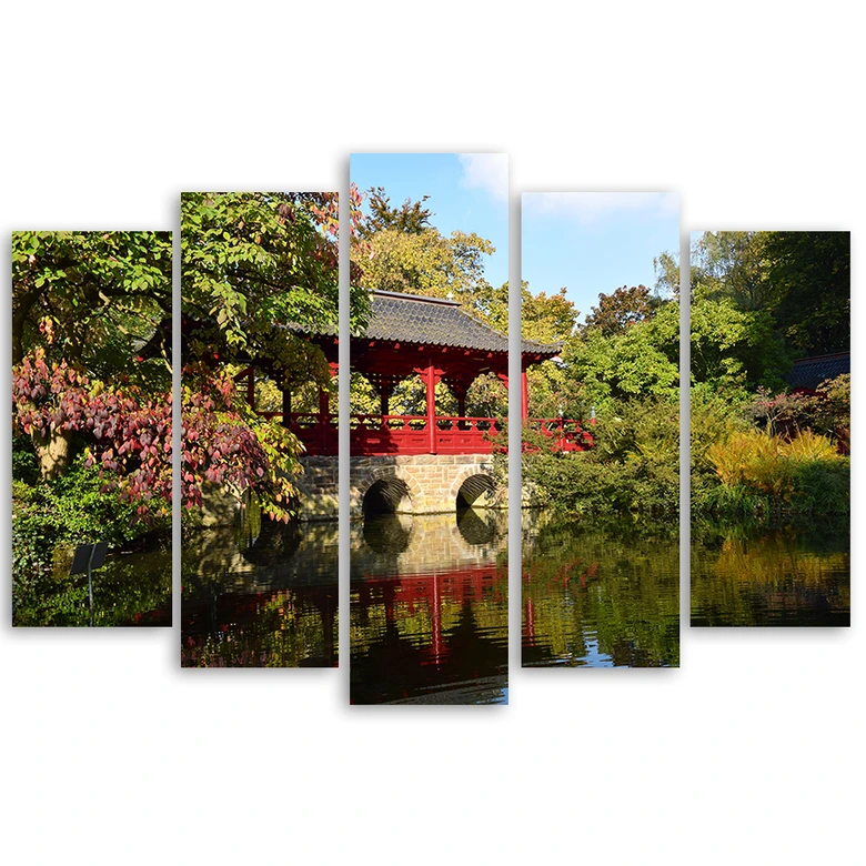 Leinwandbild 5 teilig, Garten Japan Landschaft 
