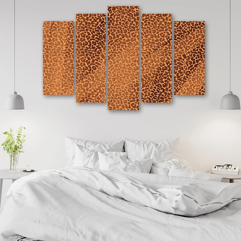 Leinwandbild 5 teilig, Leopard Leopard Pelfpatches Muster 